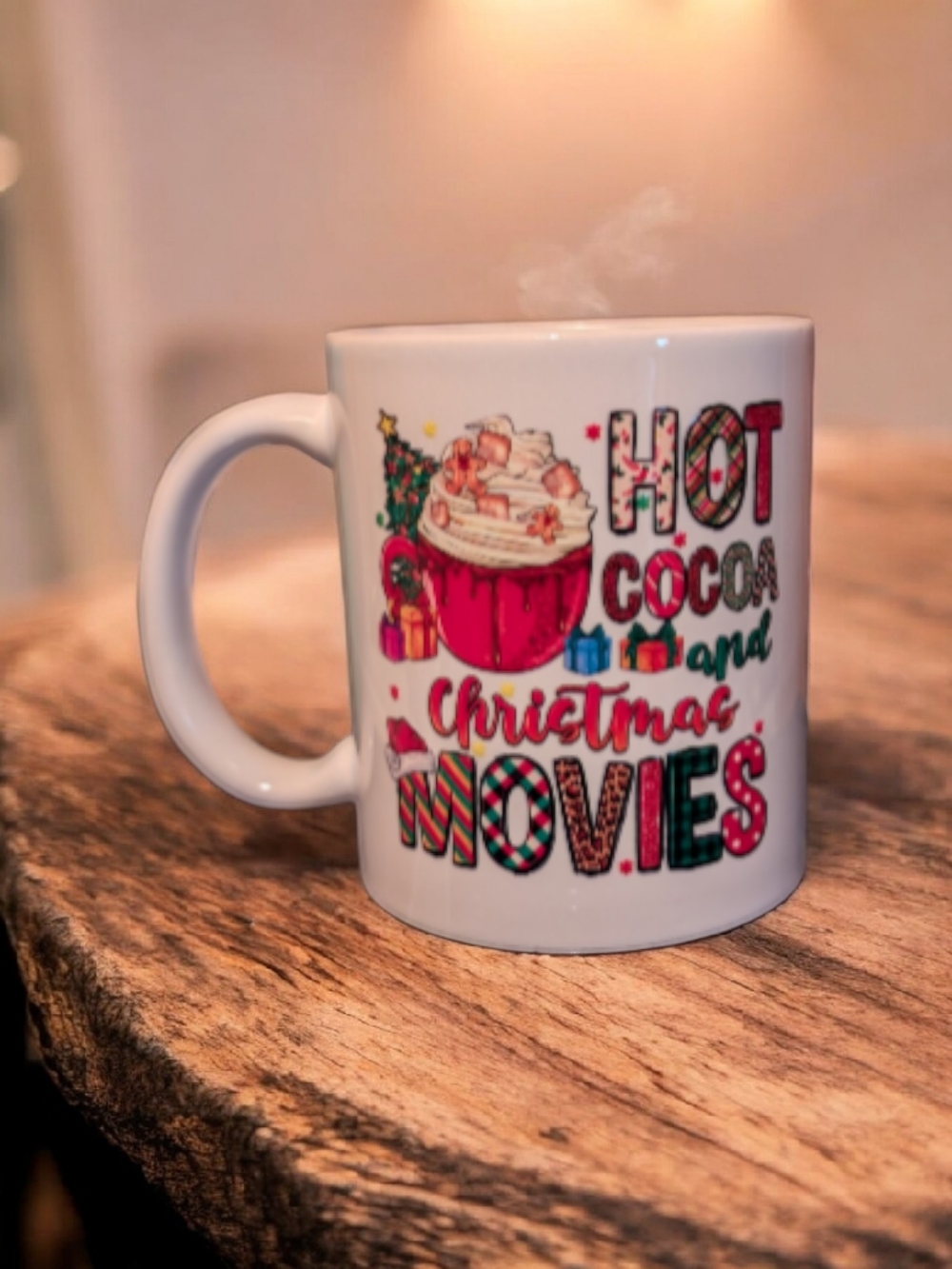 White 'Hot Cocoa and Christmas Movies' Holiday Coffee Mug And Coaster Set